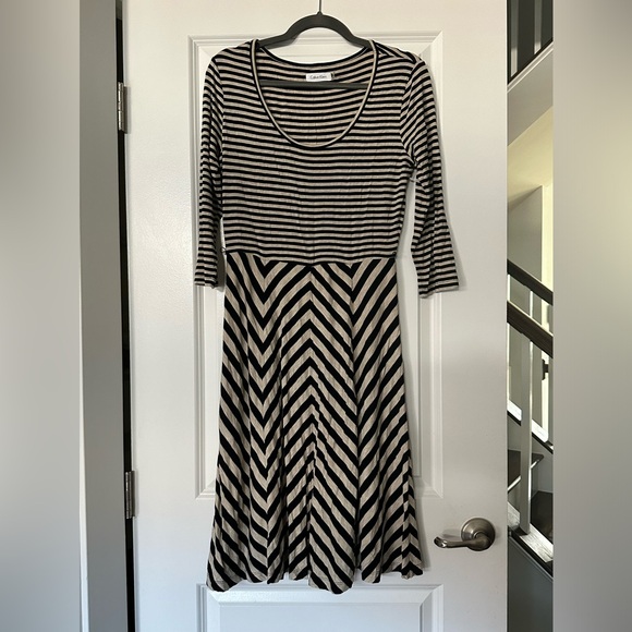 None Dresses & Skirts - DONATE NWOT VINTAGE Calvin Klein Striped Knit Midi Dress SZ: 6